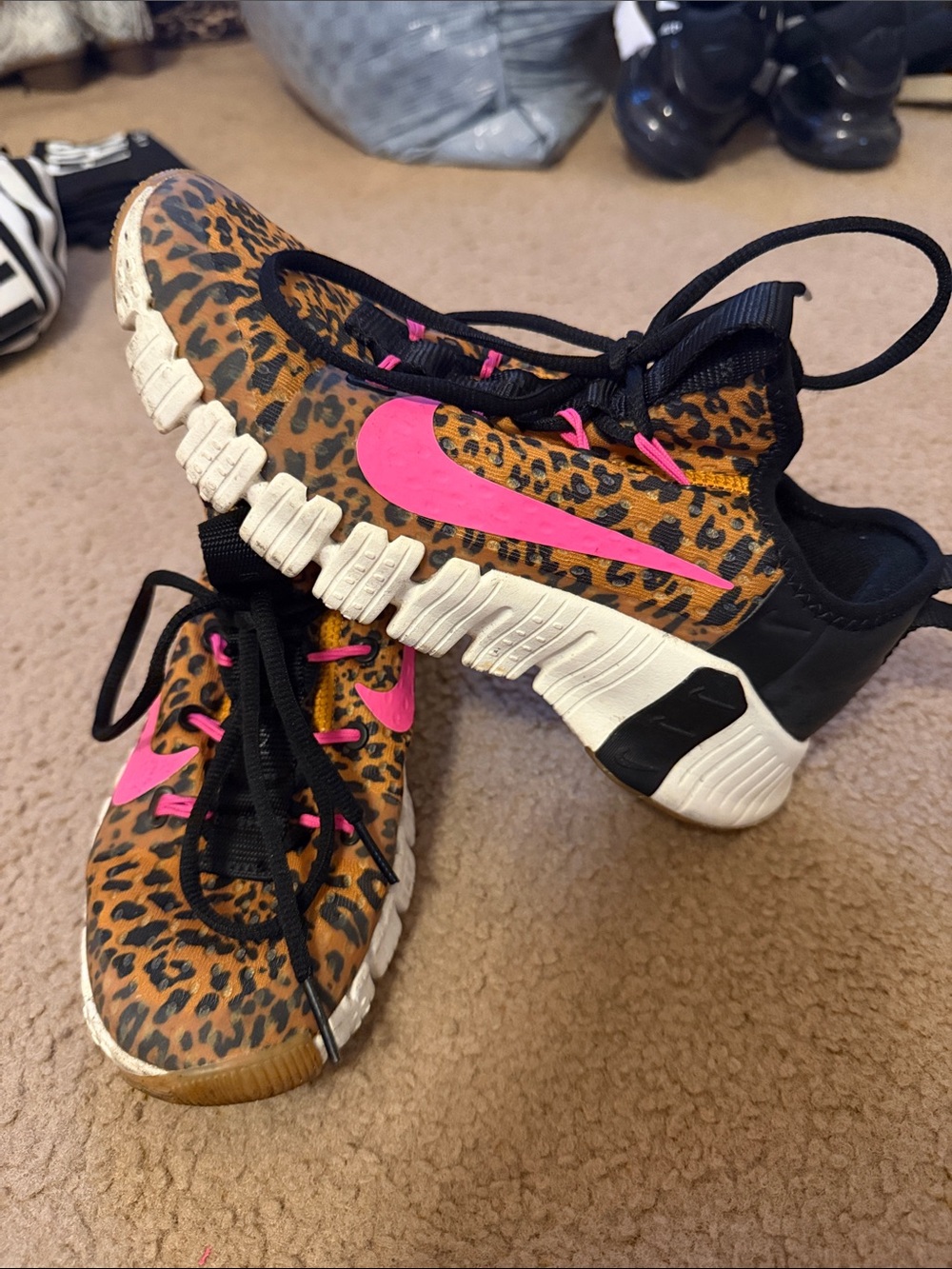 Nike Leopard Print Sneakers with Pink Swoosh